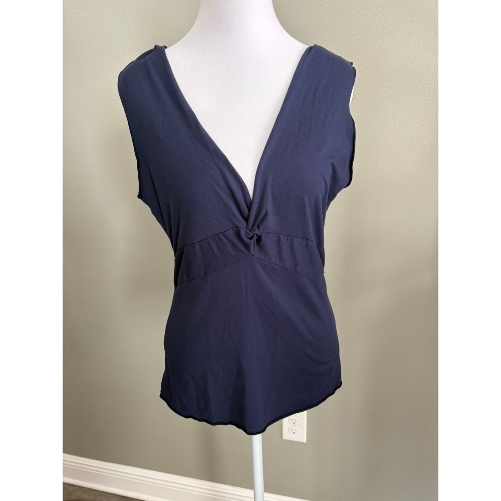 Boston Proper Top Womens Large Blue V-Neck Front Gathered Sleeveless‎